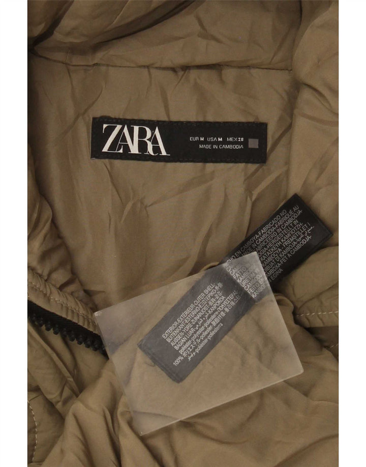 Zara Mujer Chaqueta Acolchada Extragrande Con Capucha UK 44 Poliéster Caqui Mediano
