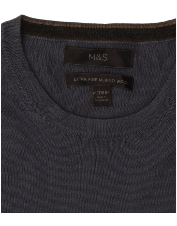 Marks & Spencer Jersey de cuello redondo para hombre de lana azul medio