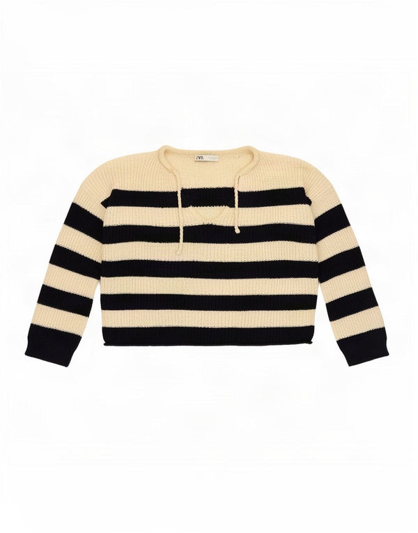 Zara Jersey oversize con cuello en V para mujer UK 14 Medium Off White Stripes