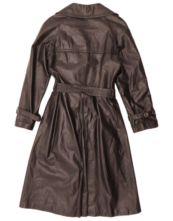 Vintage mujer doble pecho cuero abrigo IT 46 grande negro