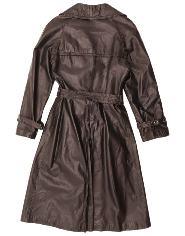Vintage mujer doble pecho cuero abrigo IT 46 grande negro