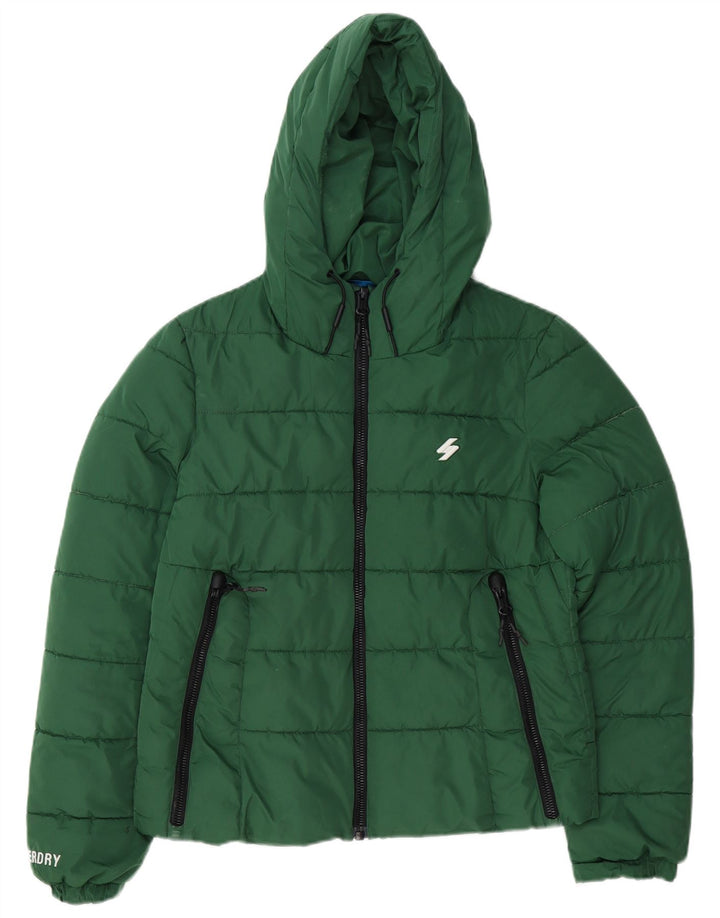Superdry Chaqueta Acolchada Extragrande Con Capucha Para Mujer UK 10 Small Verde Poliéster