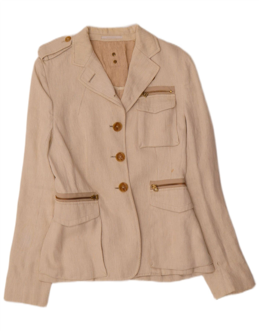 Calvaresi Chaqueta militar de 3 botones para mujer UK 42 Medium Beige