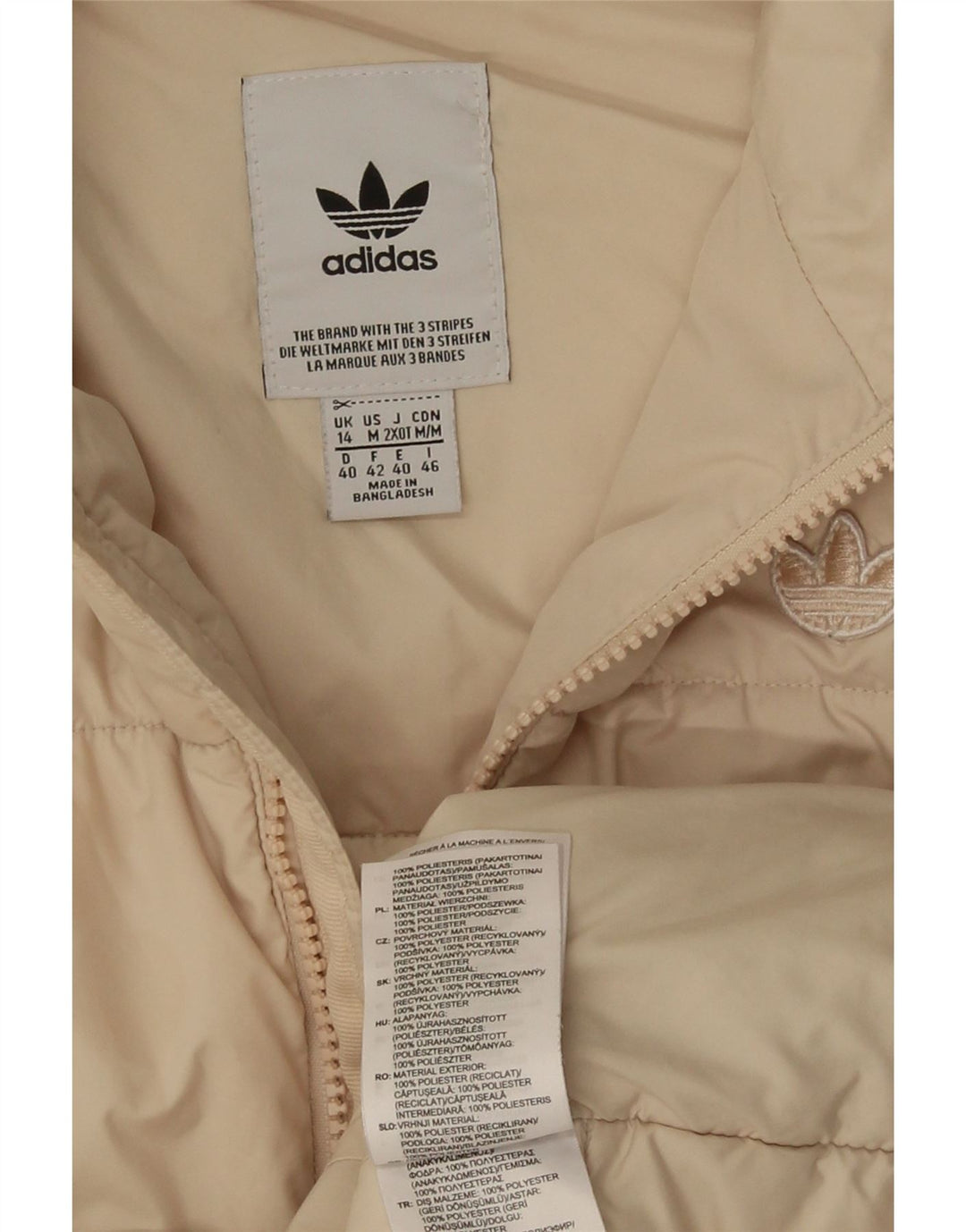 Adidas Chaqueta acolchada con capucha para mujer UK 14 Medium Off White Poliéster