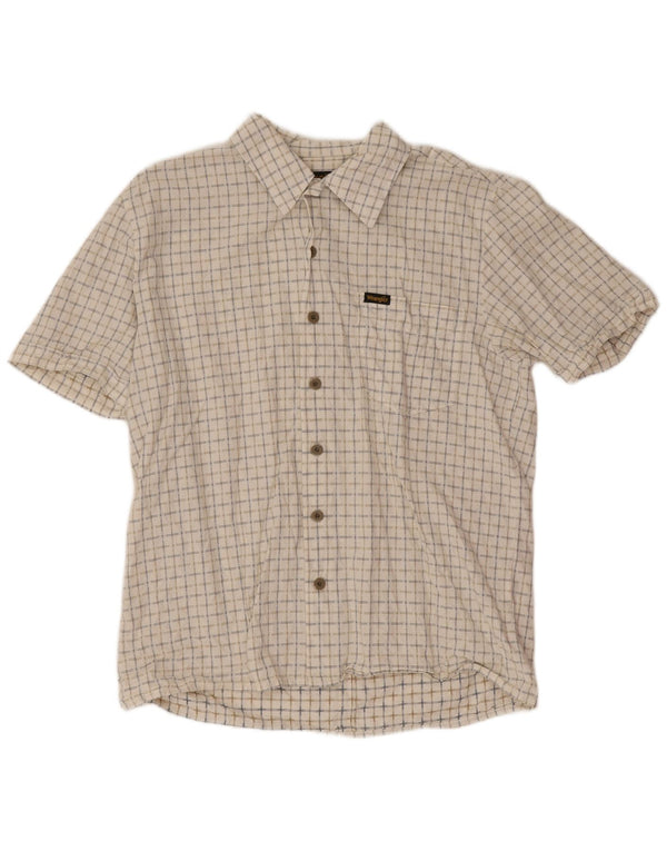 Wrangler Mens Short Sleeve Regular Fit Shirt Medium White Plaid Cotton