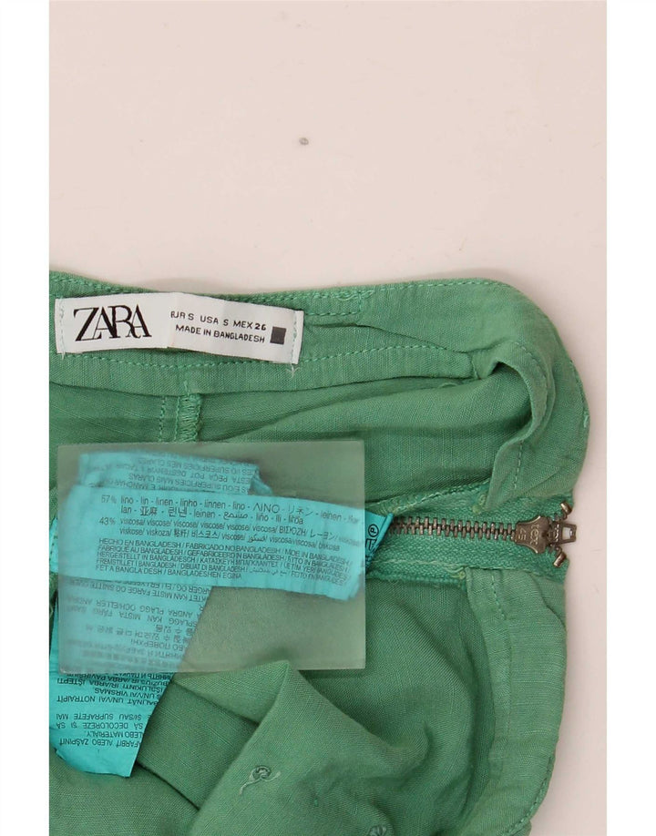 Zara Mujer Shorts Casuales Small W26 Lino Verde