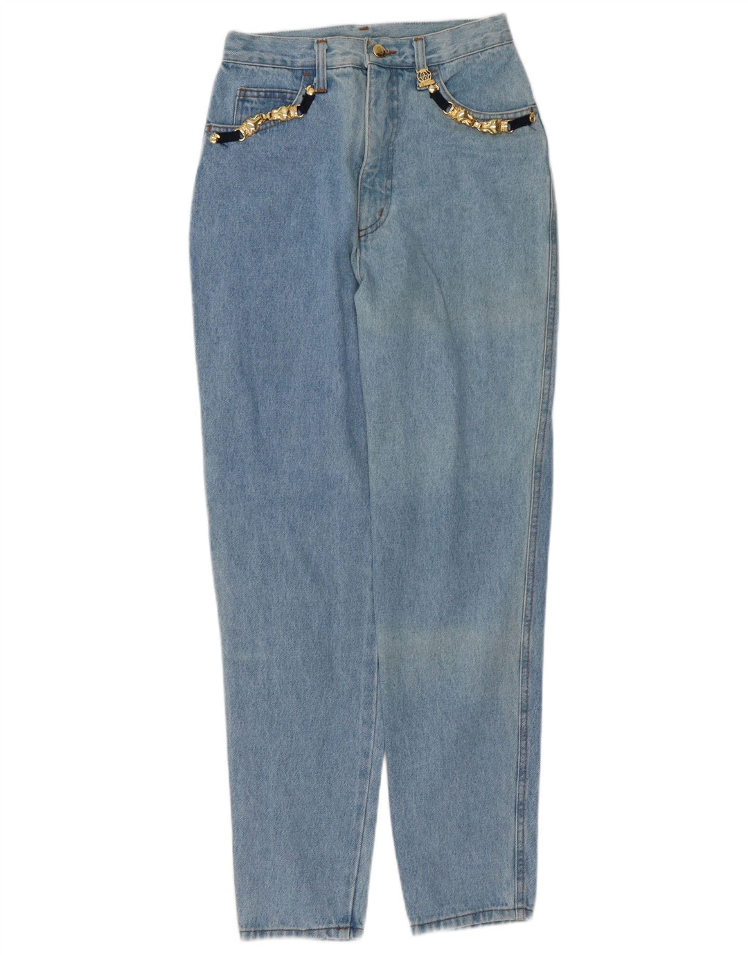 Vintage mujer cintura alta jeans cónicos W28 L30 algodón azul