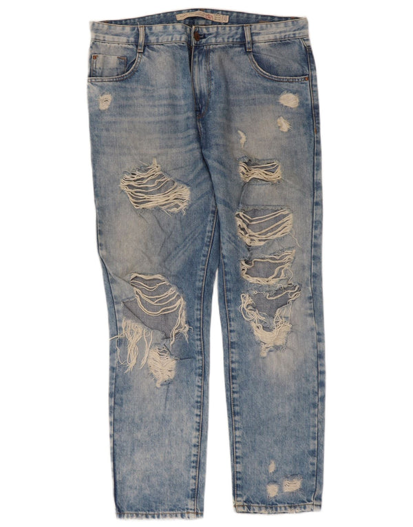 Zara Mujer Trafaluc Vaqueros Rectos Desgastados EU 36 XS W26 L26 Algodón Azul