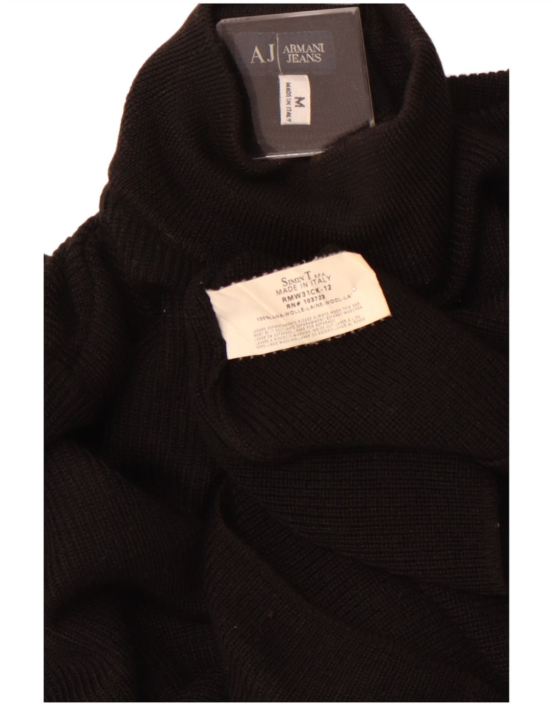 ARMANI JEANS Jersey con cuello alto para hombre, jersey de lana negra mediana