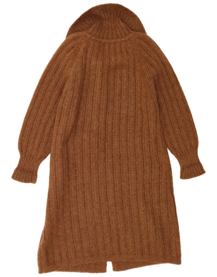 Vintage mujeres oversize longline cardigan suéter Reino Unido 14 medio marrón modal