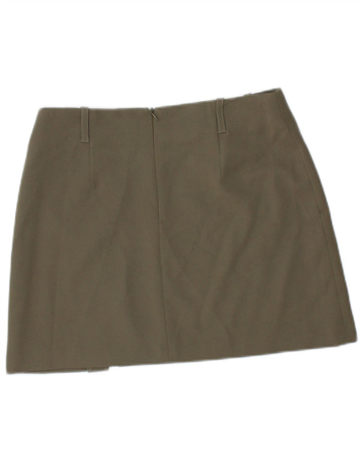 VINTAGE Minifalda de cintura baja para mujer IT 40 Pequeña W28 Poliéster caqui