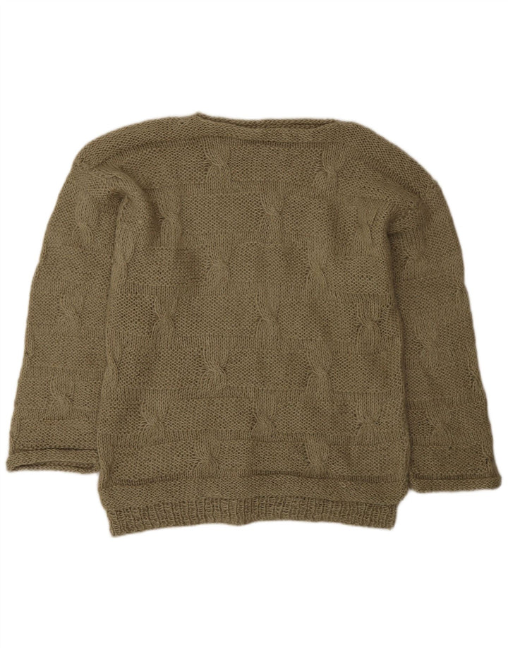 Vintage hombres barco cuello jersey suéter medio caqui
