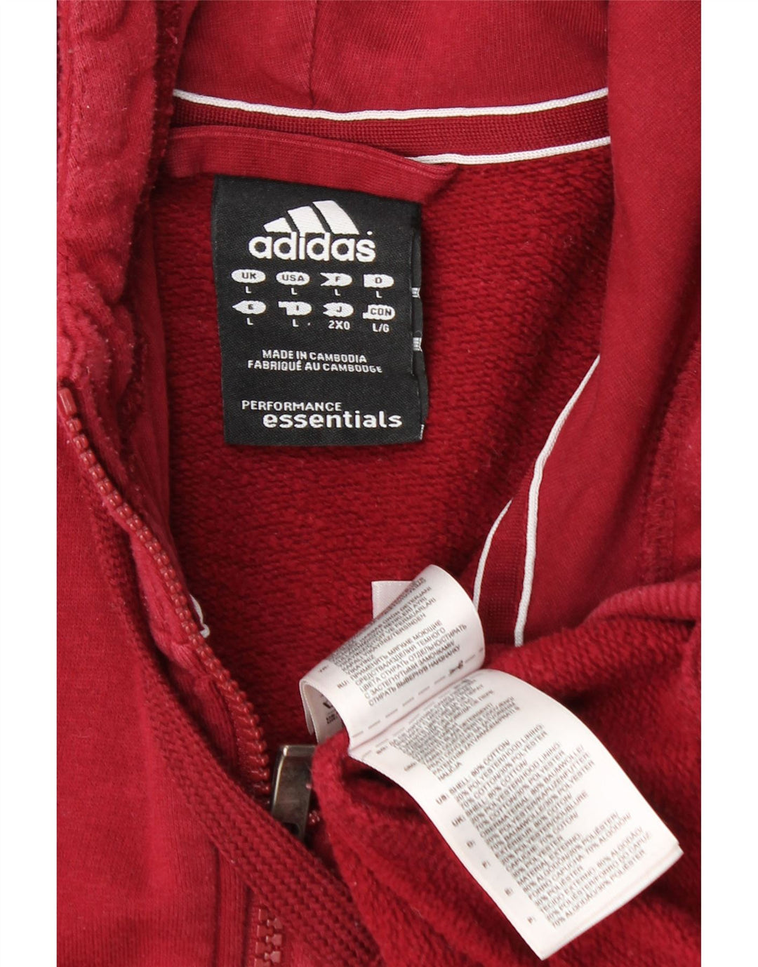 ADIDAS Sudadera con capucha y cremallera para hombre, tamaño grande, algodón rojo