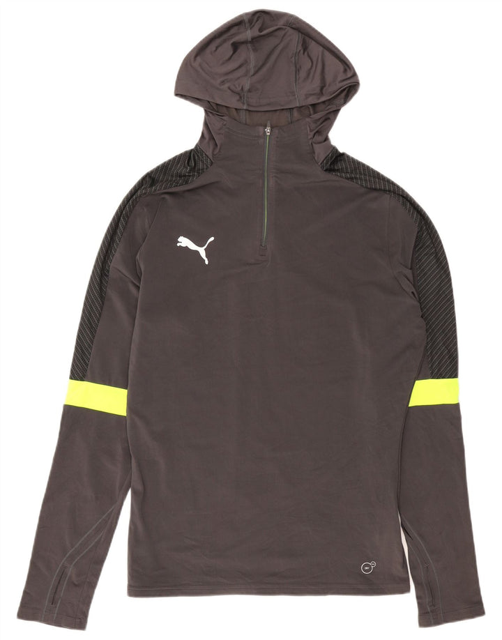 PUMA Top de chándal con capucha y cremallera en el cuello para hombre, color gris medio