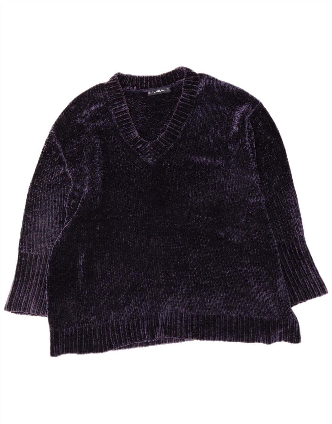 Zara Jersey oversize con cuello en V para mujer UK 10 Small Poliéster azul marino