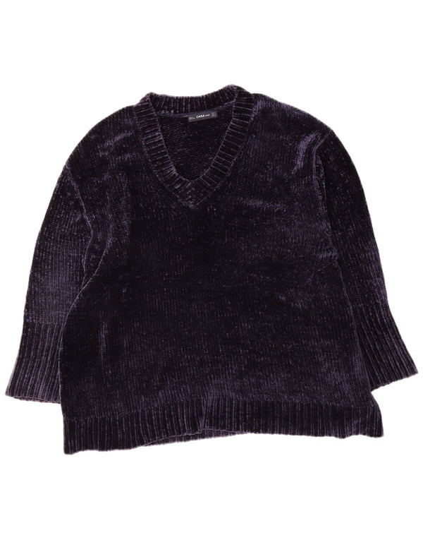 Zara Jersey oversize con cuello en V para mujer UK 10 Small Poliéster azul marino