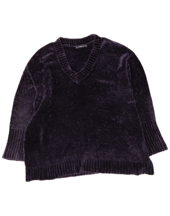 Zara Jersey oversize con cuello en V para mujer UK 10 Small Poliéster azul marino