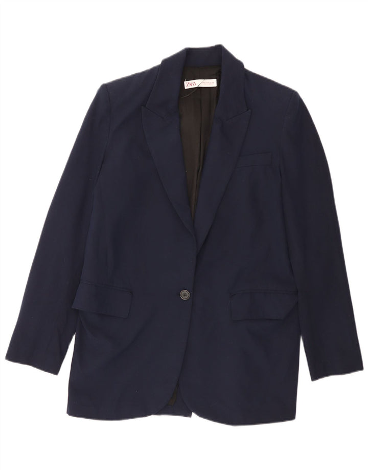 Zara Chaqueta Blazer De 1 Botón Para Mujer UK 6 XS Poliéster Azul Marino