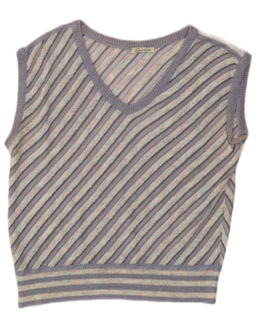 Vintage mujer chaleco camiseta sin mangas Reino Unido 12 medio púrpura rayas