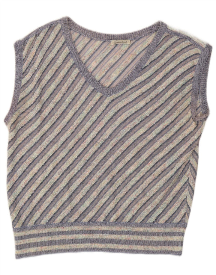 Vintage mujer chaleco camiseta sin mangas Reino Unido 12 medio púrpura rayas