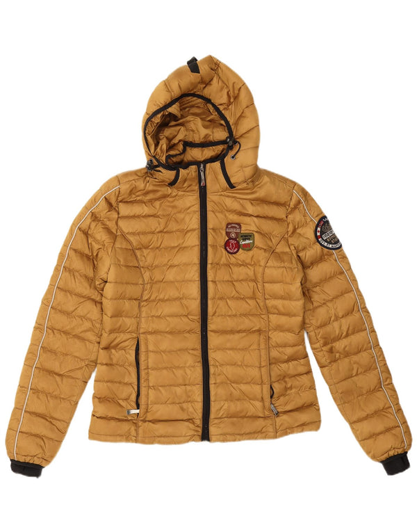 Napapijri Chaqueta acolchada con capucha para mujer UK 10 Small Gold Poliéster