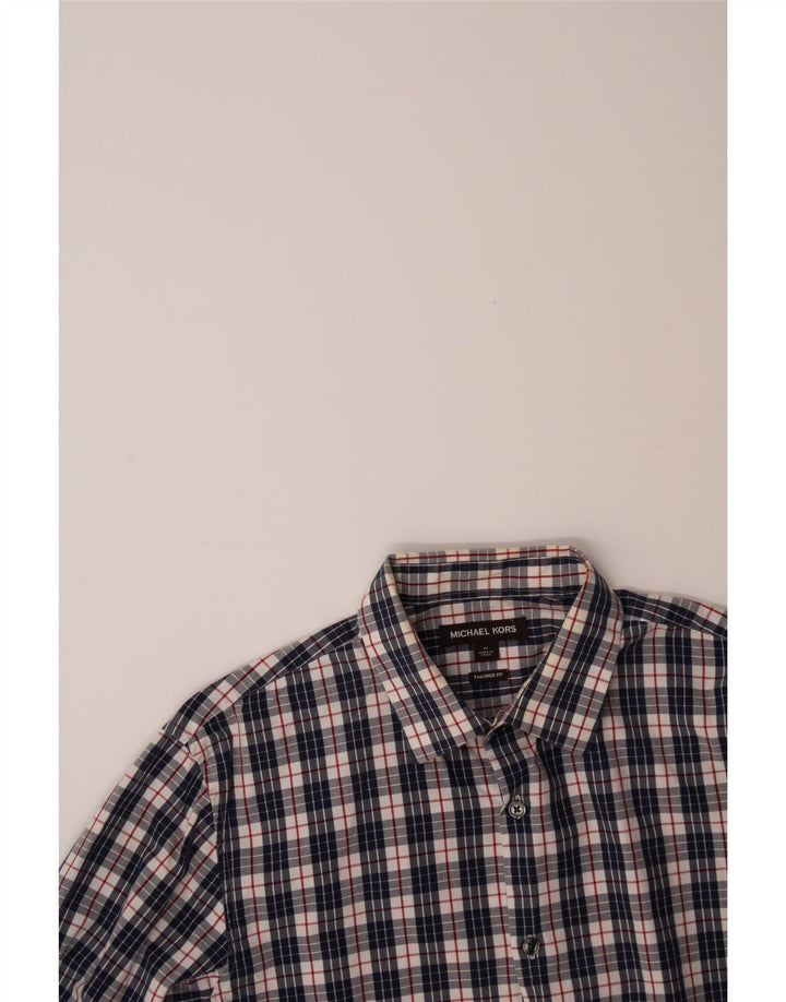 MICHAEL KORS Mens Tailored Fit Shirt Medium Navy Blue Check Cotton Vintage Michael Kors and Second-Hand Michael Kors from Messina Hembry 