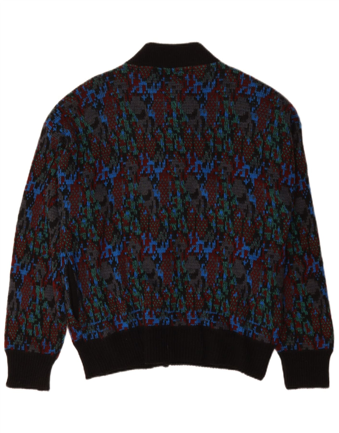 Vintage hombres patrón abstracto cardigan suéter medio lana multicolor