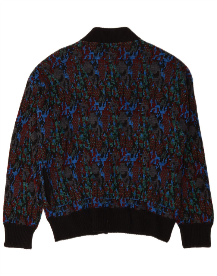 Vintage hombres patrón abstracto cardigan suéter medio lana multicolor