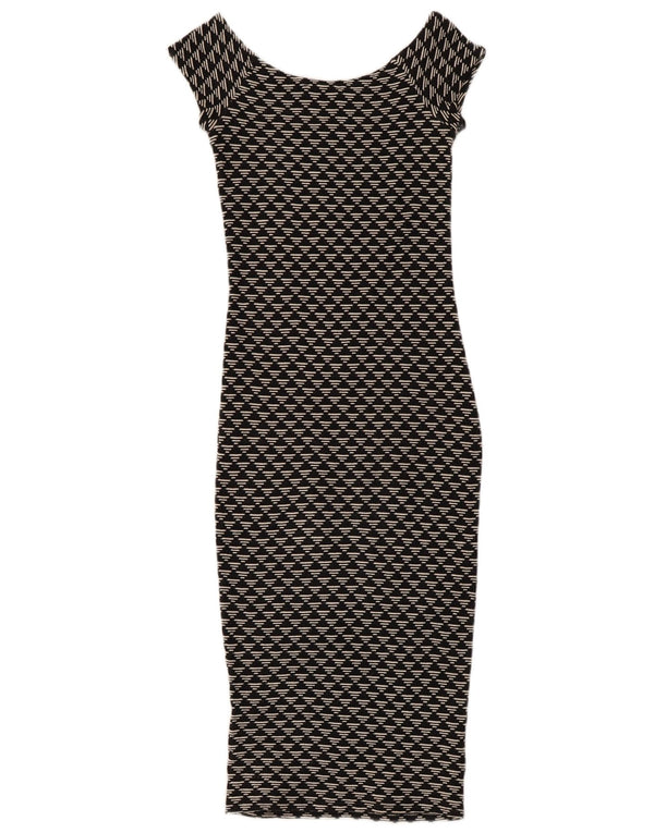 Zara Vestido Ajustado Mujer UK 8 Pequeño Negro Geométrico