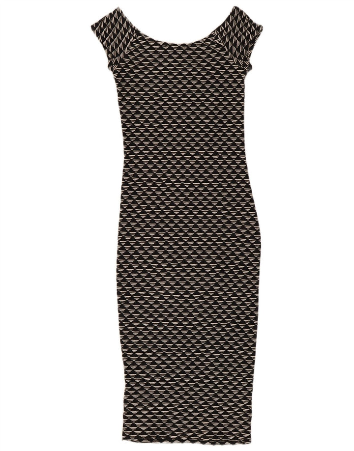 Zara Vestido Ajustado Mujer UK 8 Pequeño Negro Geométrico