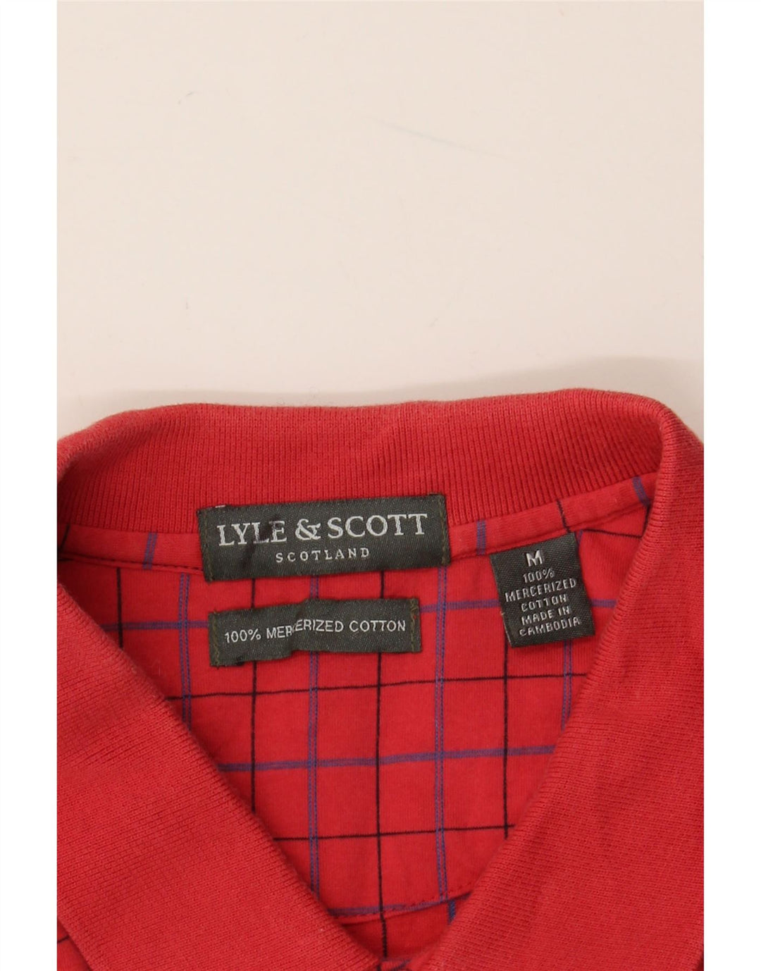 LYLE & SCOTT Polo para hombre de algodón a cuadros rojos medianos