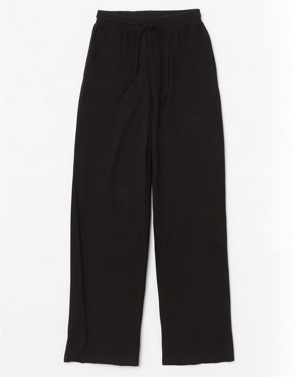 Zara Mujer Pantalones De Chándal De Pernera Ancha UK 8 Small Algodón Negro