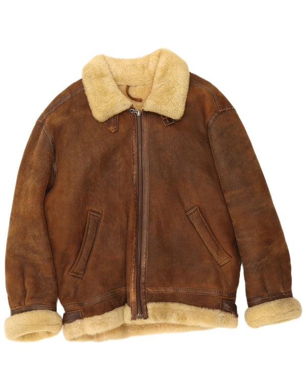 Vintage hombres shearling chaqueta Reino Unido 42 XL marrón shearling