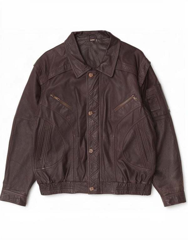 Chaqueta de cuero vintage para hombre Reino Unido 42 XL Marrón