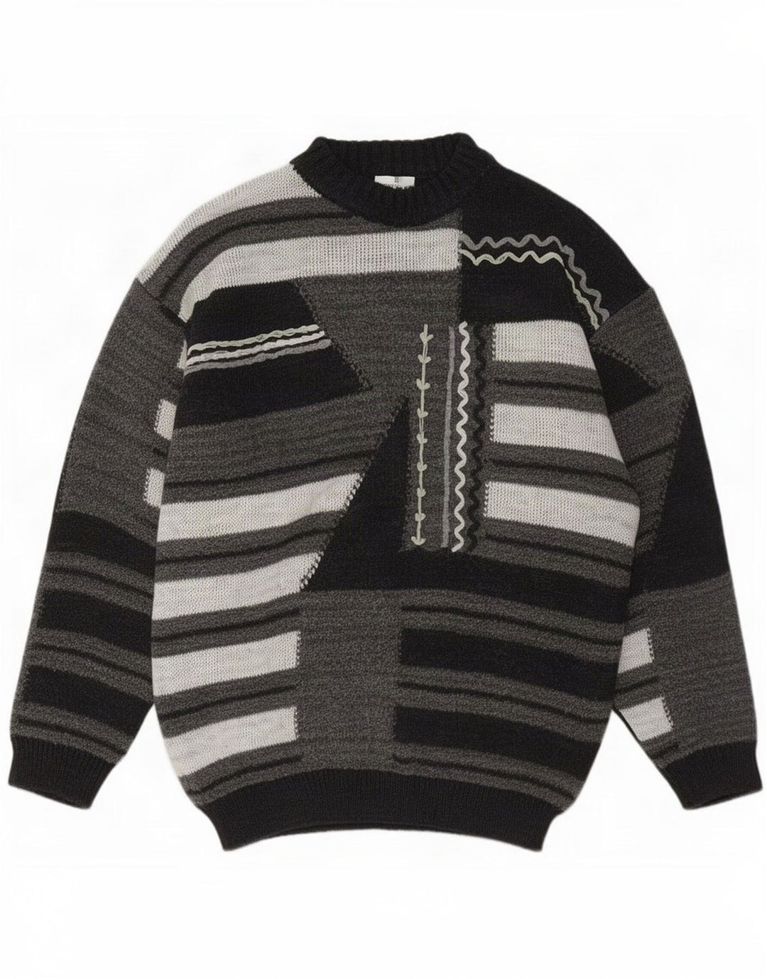 Antonio Baldan Jersey de cuello alto para hombre de lana geométrica gris grande