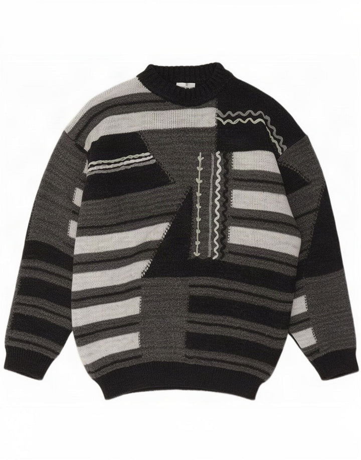 Antonio Baldan Jersey de cuello alto para hombre de lana geométrica gris grande