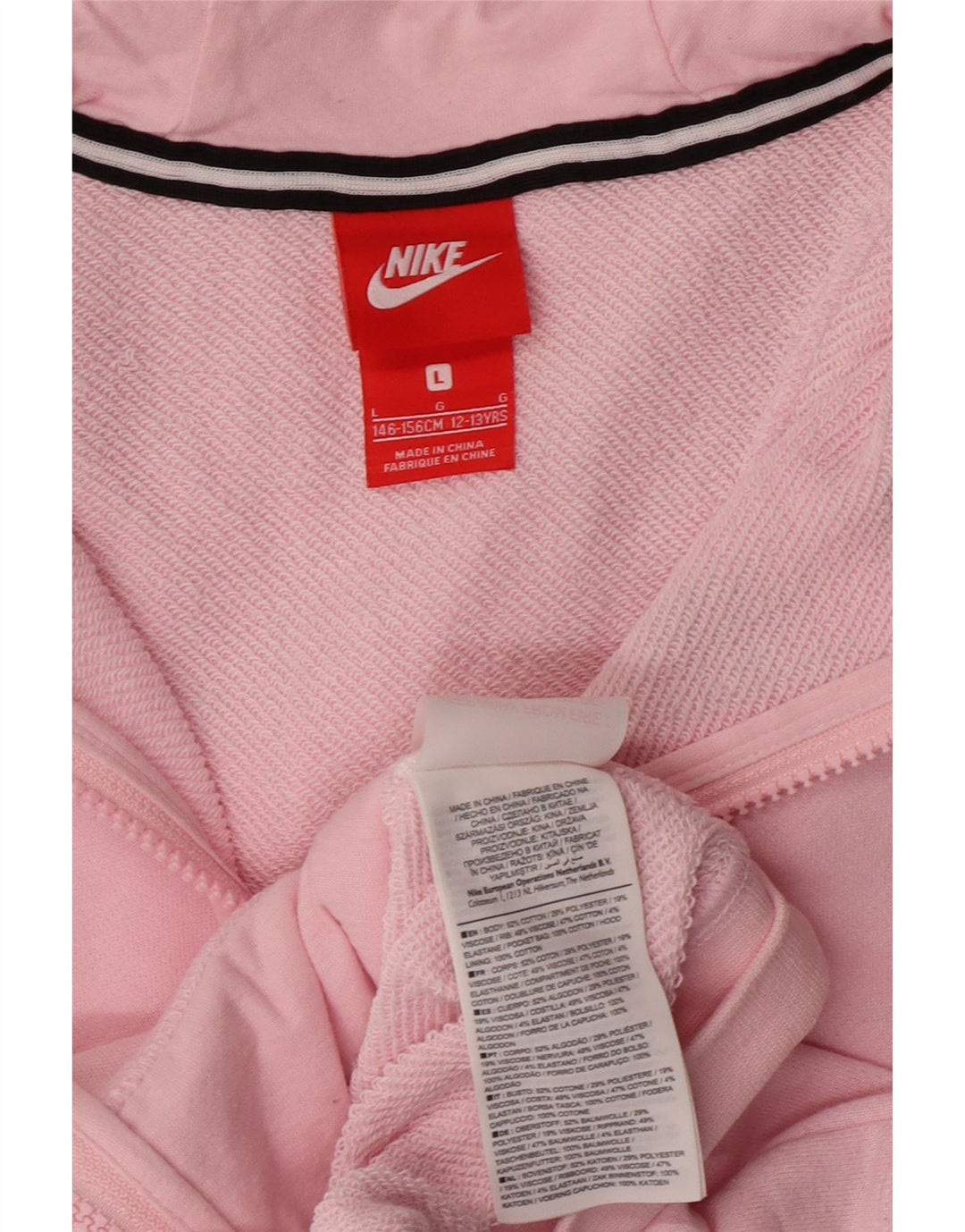 NIKE Sudadera con capucha y cremallera para niñas 12-13 años Grande Algodón rosa