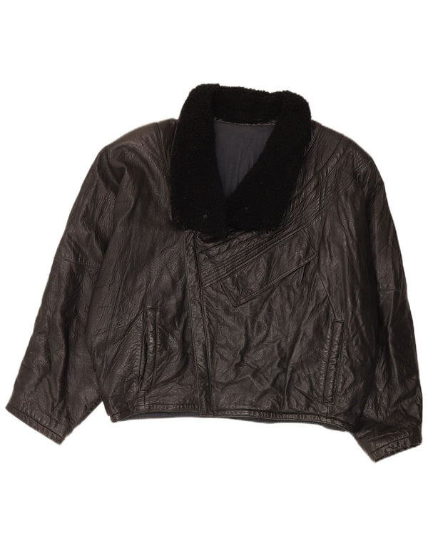 Chaqueta de cuero vintage para hombre de gran tamaño IT 52 XL Negro