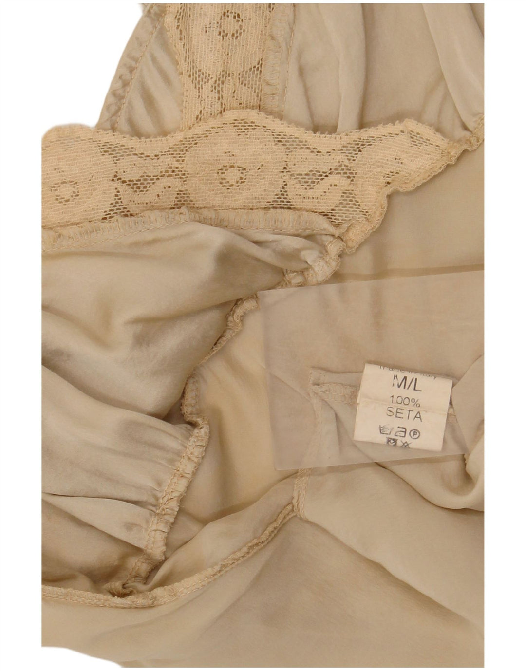 Vintage mujer ropa de dormir Cami Top Reino Unido 12 Medio Beige Floral Seda