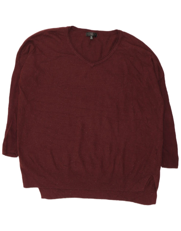 Topshop Suéter tipo jersey con cuello en V y manga 3/4 para mujer UK 10 Small Borgoña