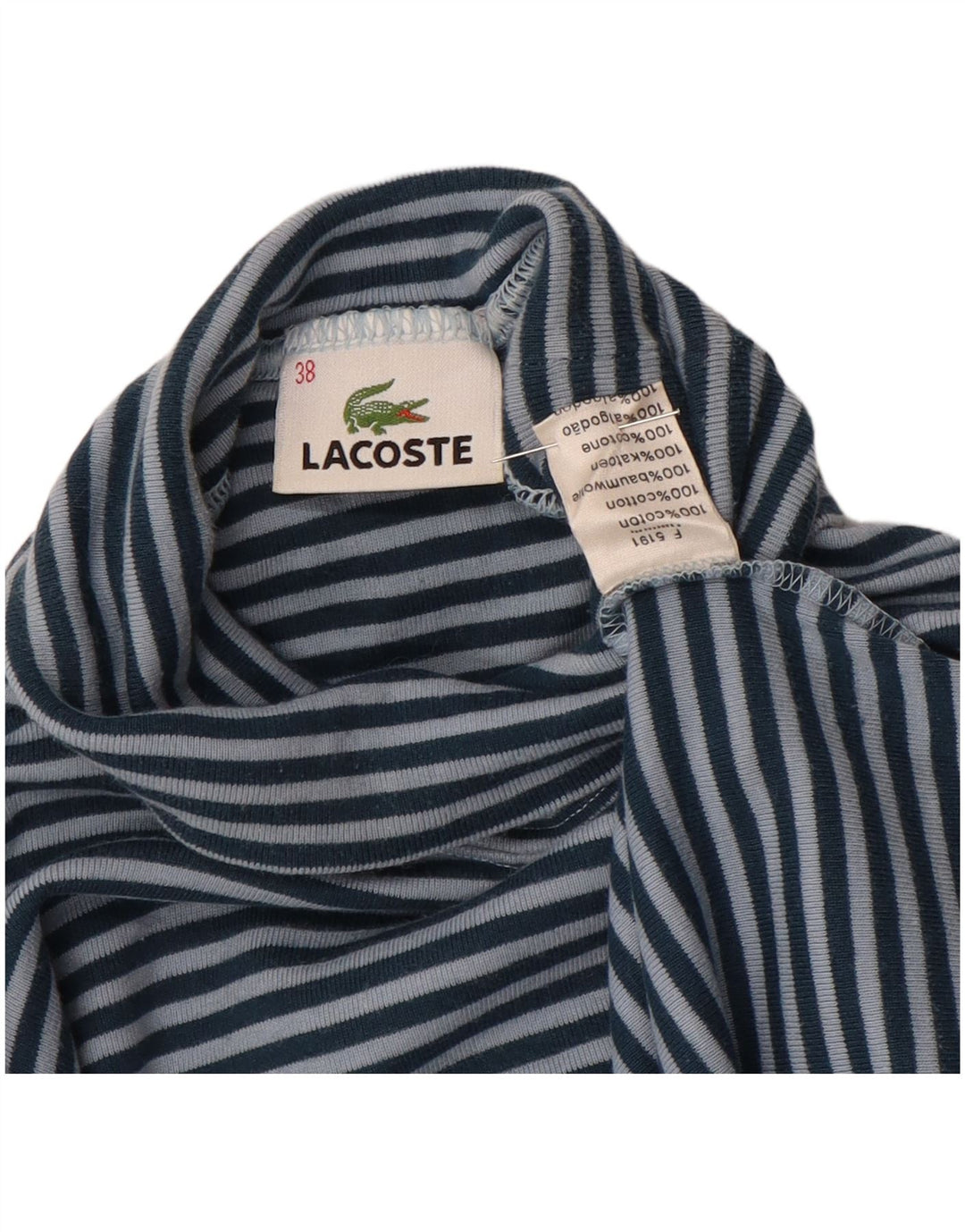 LACOSTE Top Mujer Manga Larga Talla 38 Algodón Rayas Azul Medio