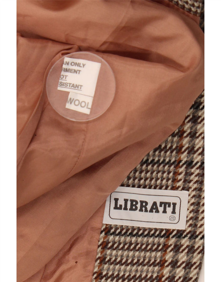 Vintage mujer 1 botón Blazer chaqueta Reino Unido 20 2XL marrón comprobar lana