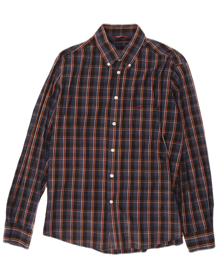 Camisa Carrera Hombre Grande Azul Marino Cuadros Algodón
