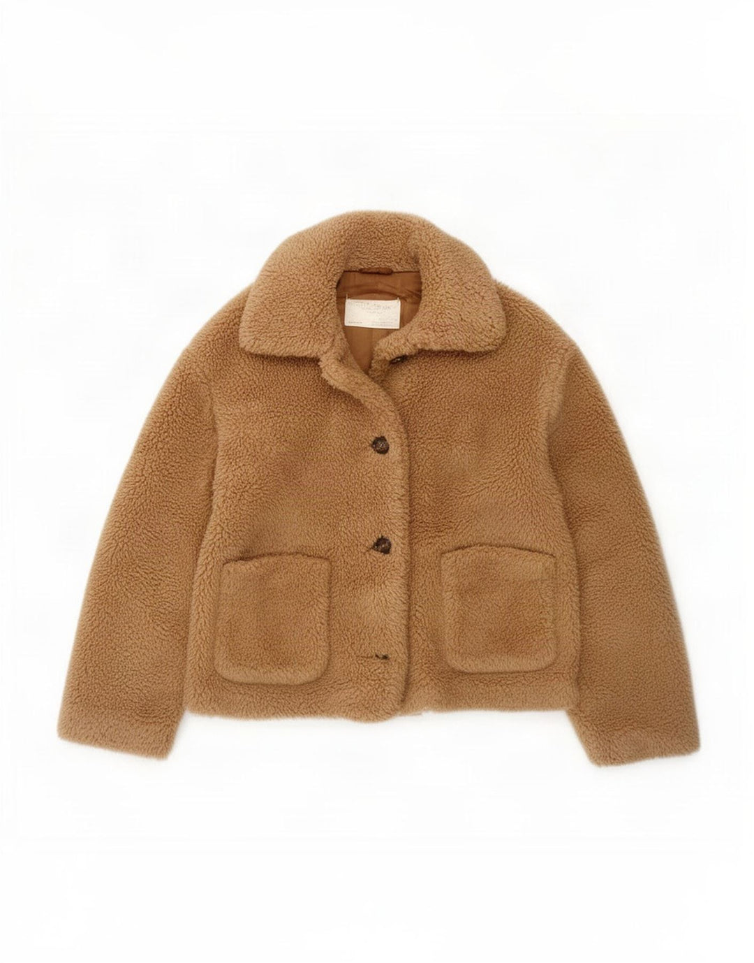 Zara Mujer Chaqueta Sherpa Extragrande UK 6 XS Marrón Poliéster