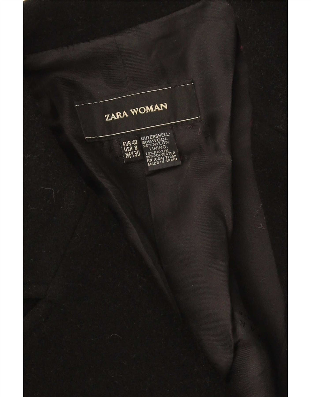 Zara Mujer Abrigo EU 40 Mediano Lana Negra