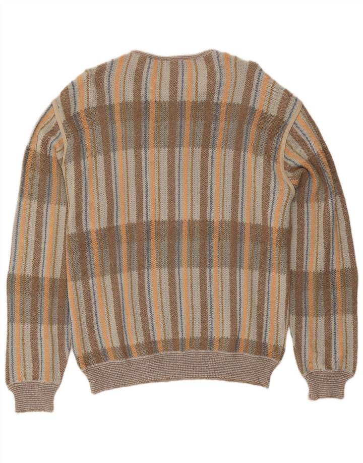 Vintage hombres botón cuello jersey suéter IT 54 XL gris comprobar algodón