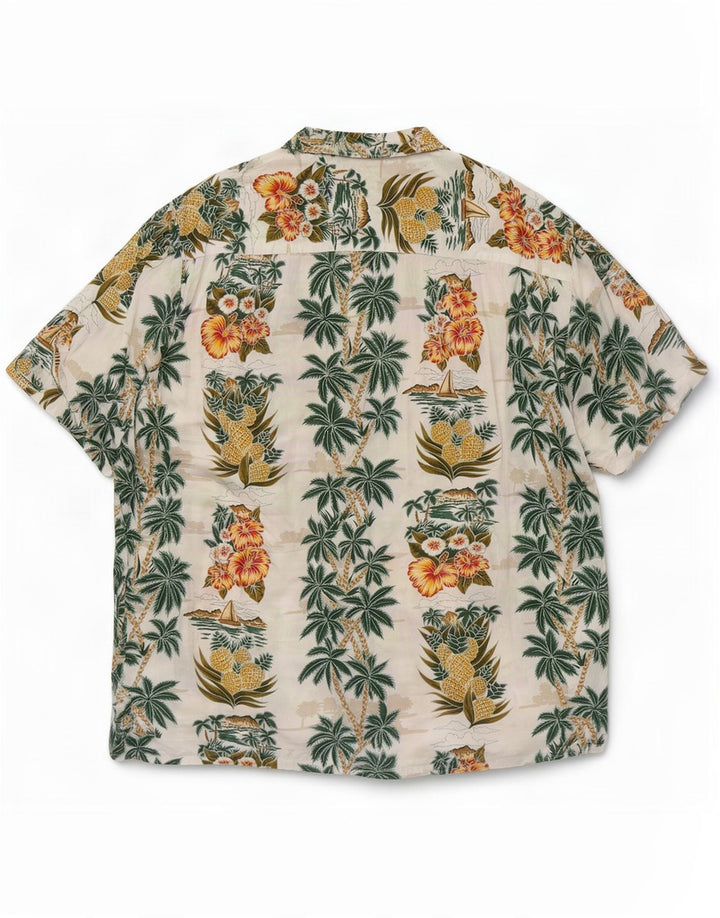 Vintage hombres camisa de manga corta grande blanco floral