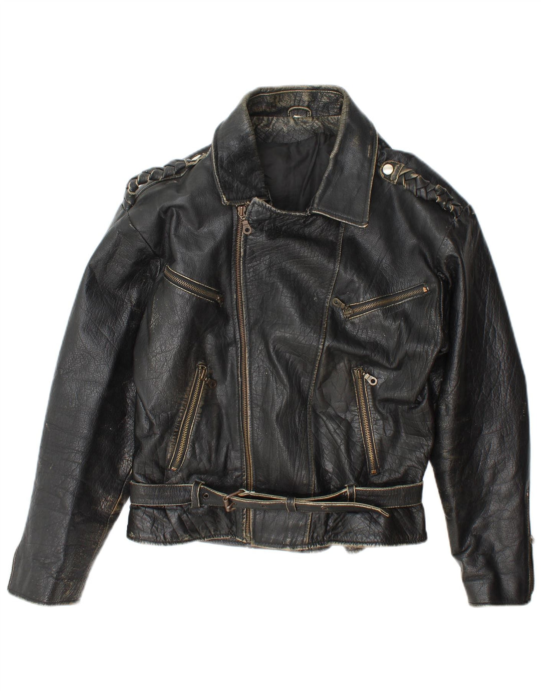Vintage hombres cuero biker chaqueta Reino Unido 36 pequeño cuero negro