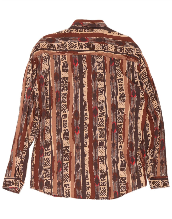 Camisa vintage para hombre con estampado abstracto de viscosa marrón medio