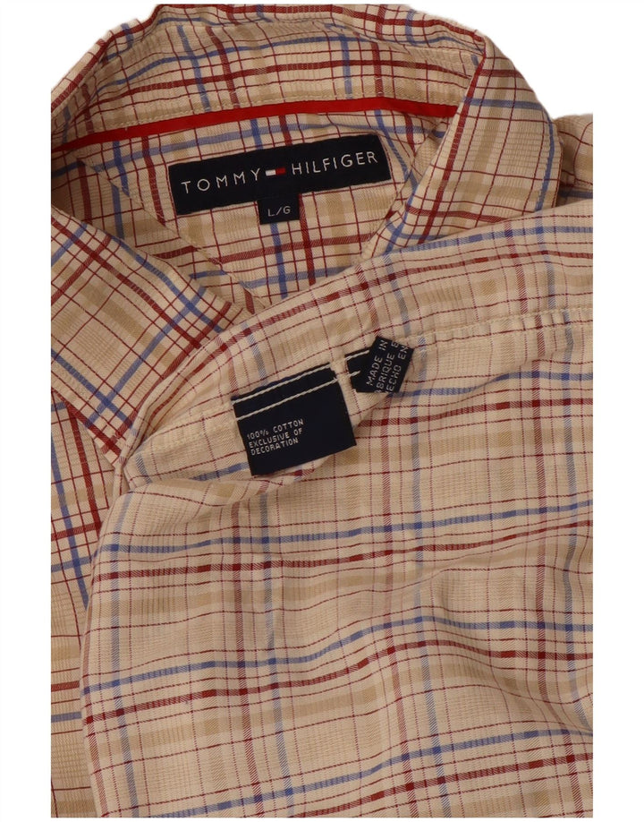 TOMMY HILFIGER Camisa para hombre Large Beige Check Cotton